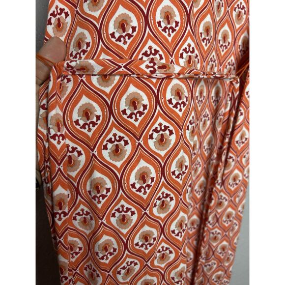 Boden Geometric Print Jersey Short Sleeve Dress Orange Stretch US Size 8L - Picture 8 of 8